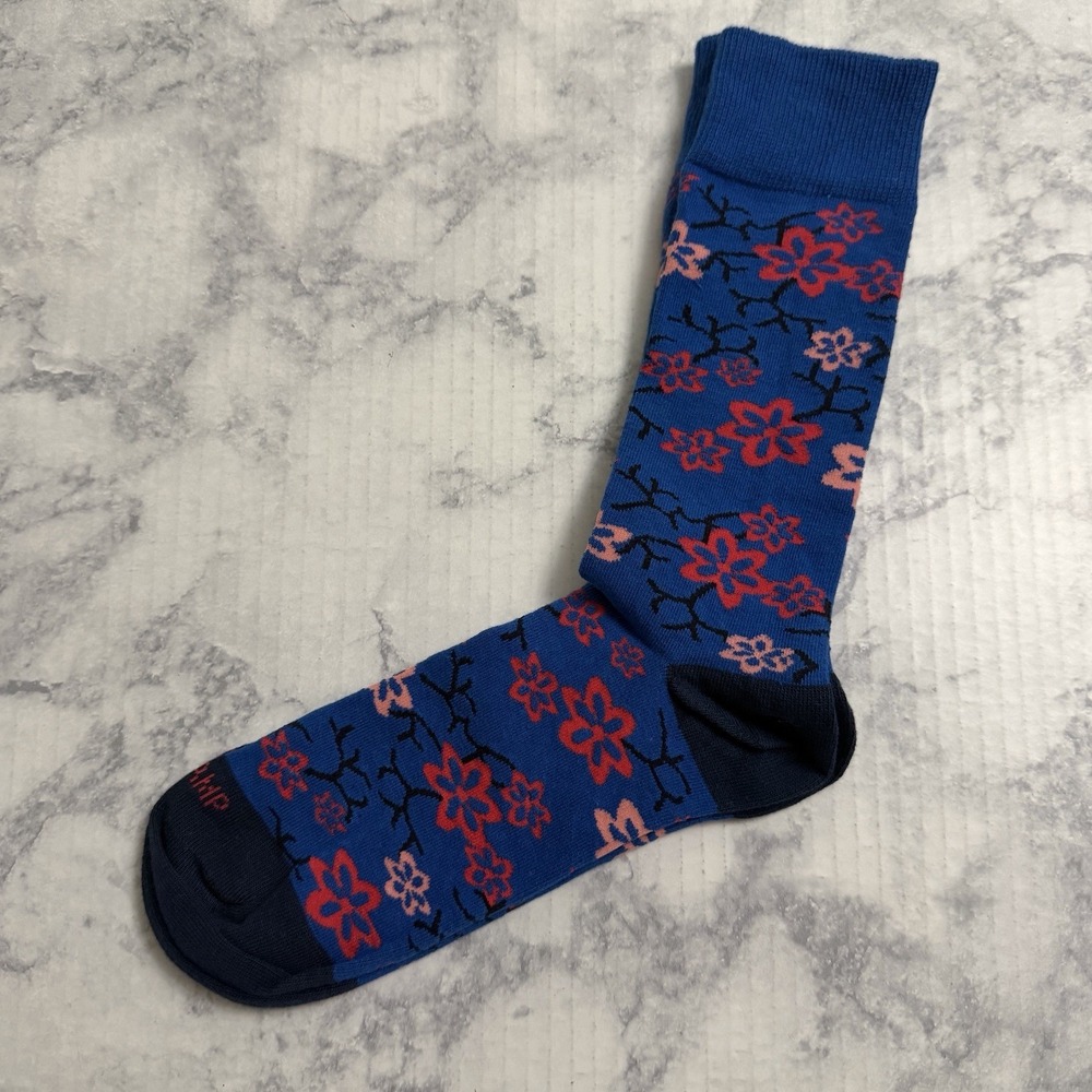 Duchamp London Mens Dress Socks Crew Linked Toe Floral Flowers Navy Blue OS